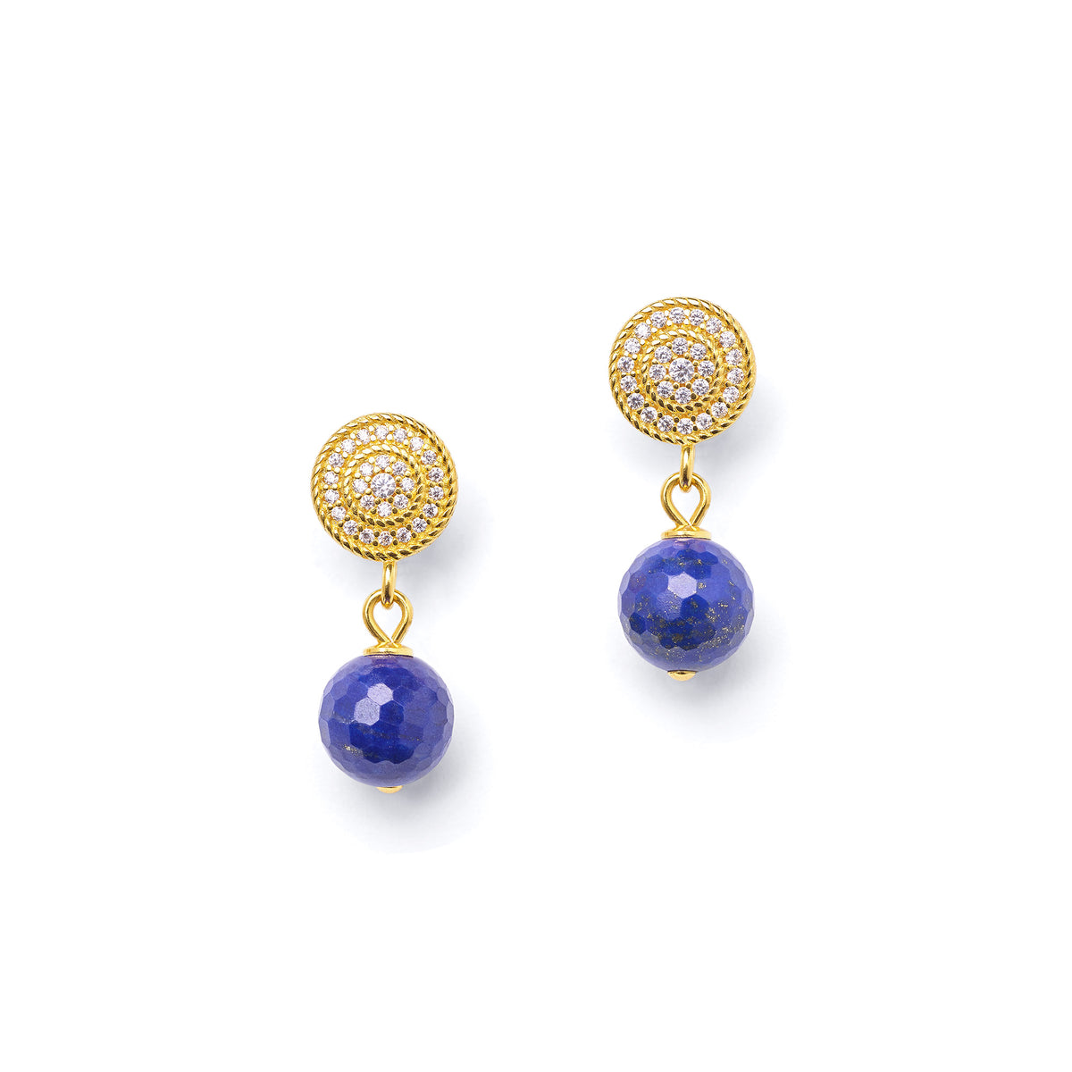 Ohrhänger Verina von BERND WOLF aus 24-Karat-goldplattiertem Sterlingsilber mit Lapislazuli, Designlinie Sparkling Pavé.