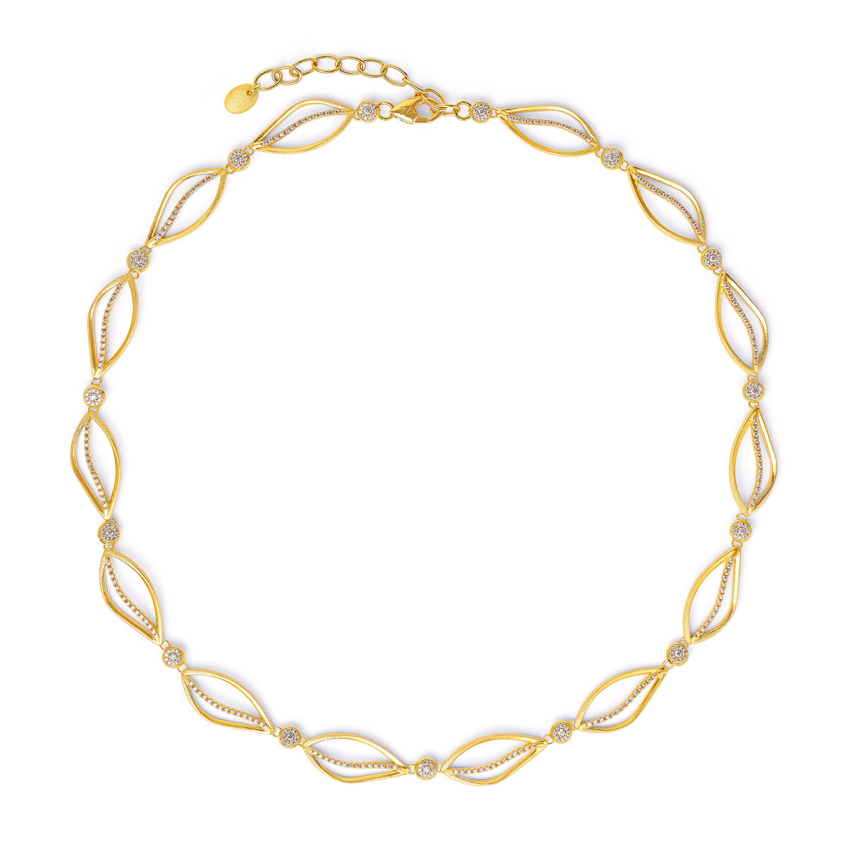 Halskette Swingaround von BERND WOLF aus 24-Karat-goldplattiertem Sterlingsilber mit Zirkonia, Designlinie Sentro.