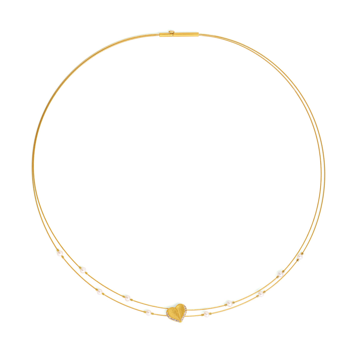 Collier Corelis von BERND WOLF aus 24-Karat-goldplattiertem Sterlingsilber mit Süßwasserperle, Designlinie Hearts.