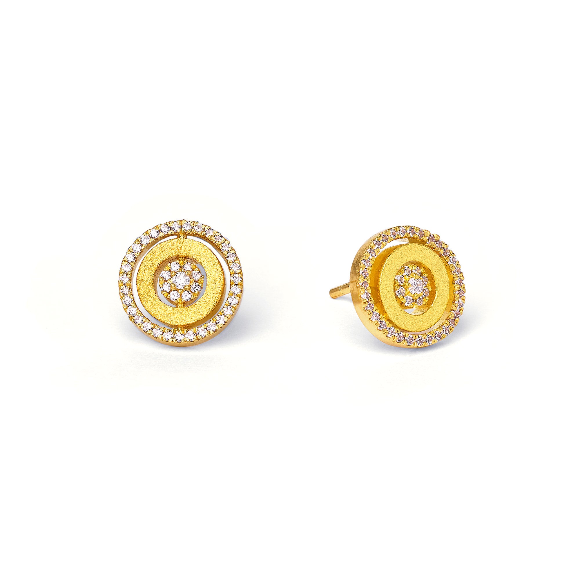 Ohrstecker Pirouelli von BERND WOLF aus 24-Karat-goldplattiertem Sterlingsilber mit Zirkonia, Designlinie Pirouette.