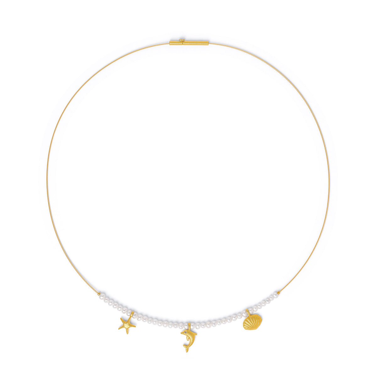 Collier Marita von BERND WOLF aus 24-Karat-goldplattiertem Sterlingsilber mit Süßwasserperle, Designlinie Maritim.