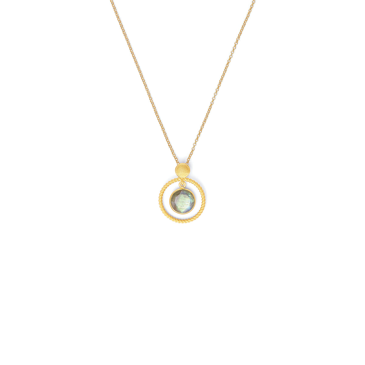 Kette mit Anhänger Veroni von BERND WOLF aus 24-Karat-goldplattiertem Sterlingsilber mit Labradorit, Designlinie Twisted.