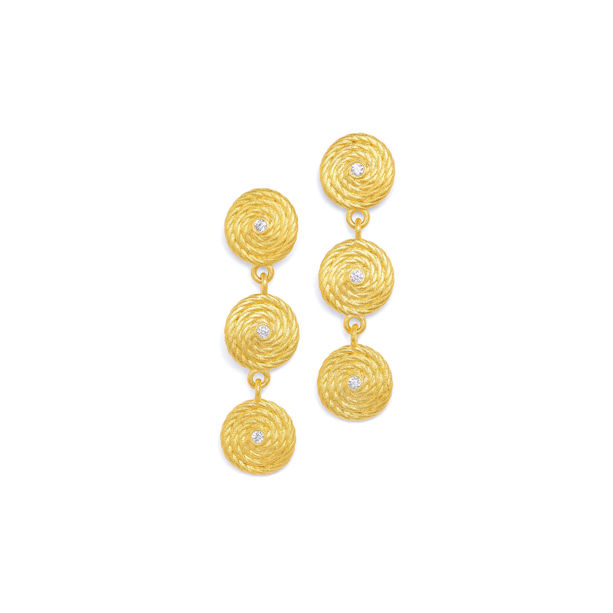 Ohrhänger Triliana von BERND WOLF aus 24-Karat-goldplattiertem Sterlingsilber mit Zirkonia, Designlinie Liana.