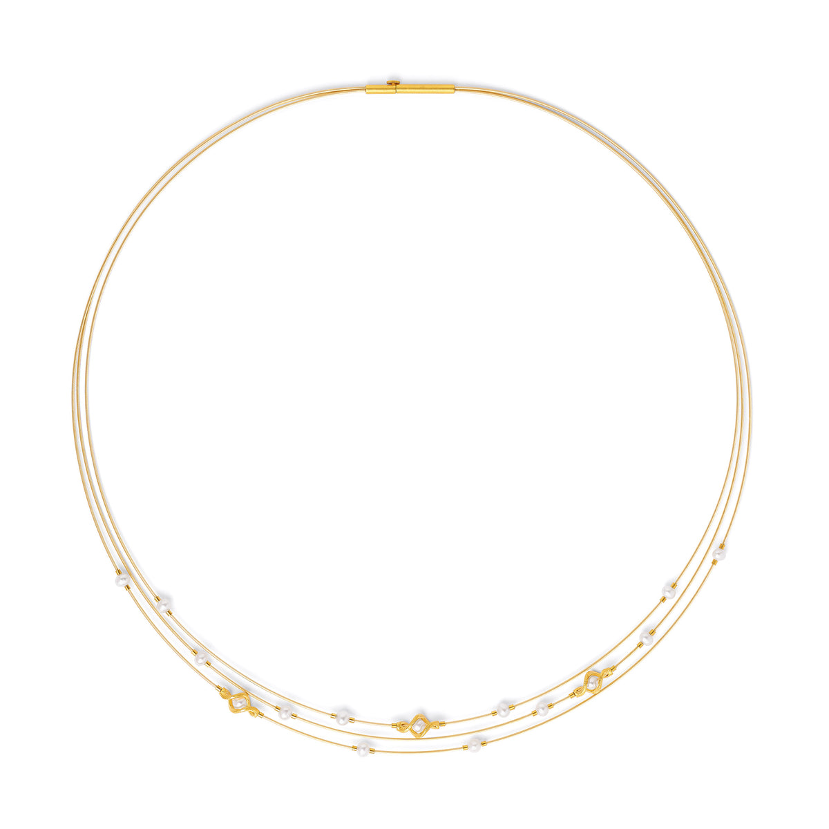 Collier Spirina von BERND WOLF aus 24-Karat-goldplattiertem Sterlingsilber mit Süßwasserperle, Designlinie Flowertimes.