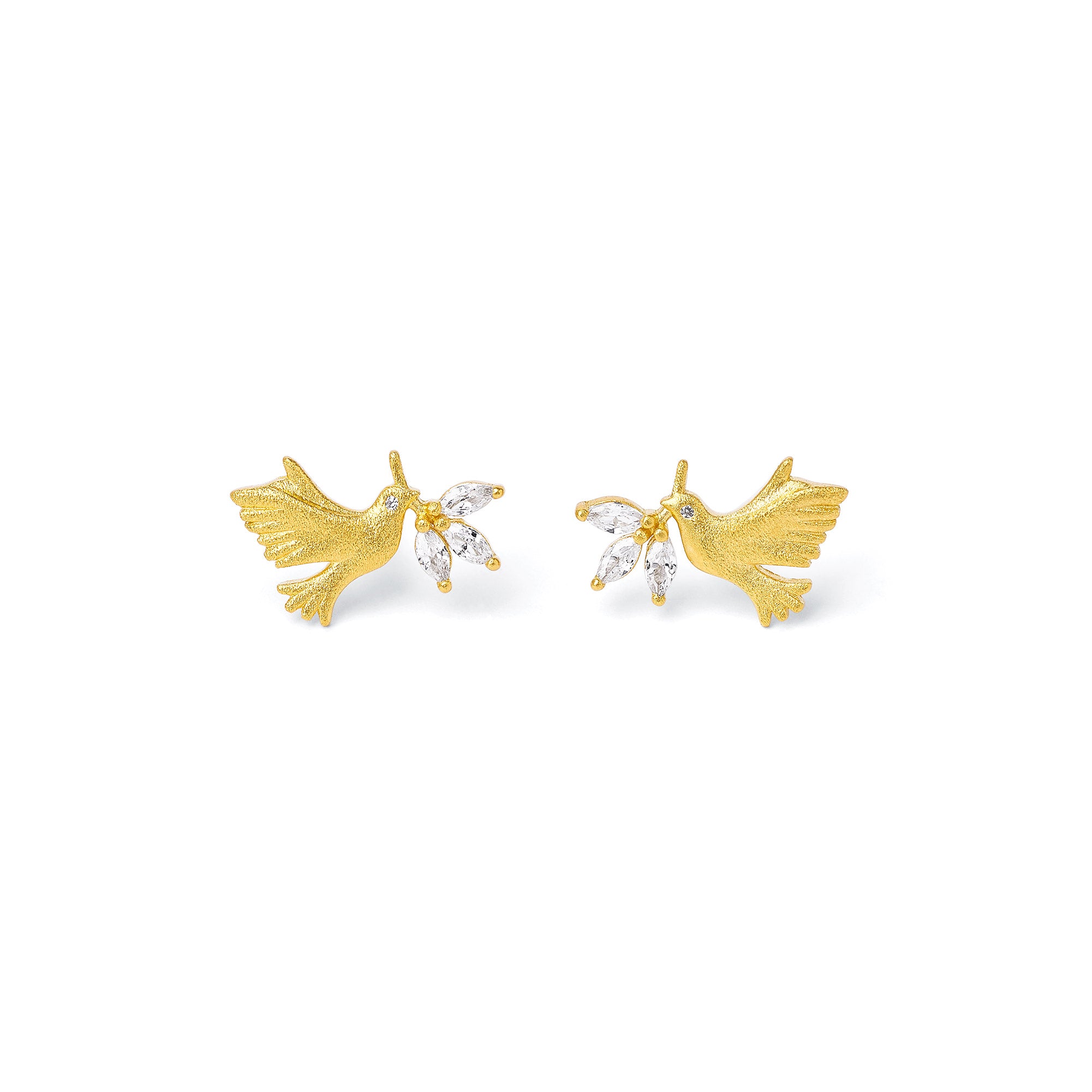 Ohrstecker Taube von BERND WOLF aus 24-Karat-goldplattiertem Sterlingsilber mit Zirkonia, Designlinie Friedenstaube.
