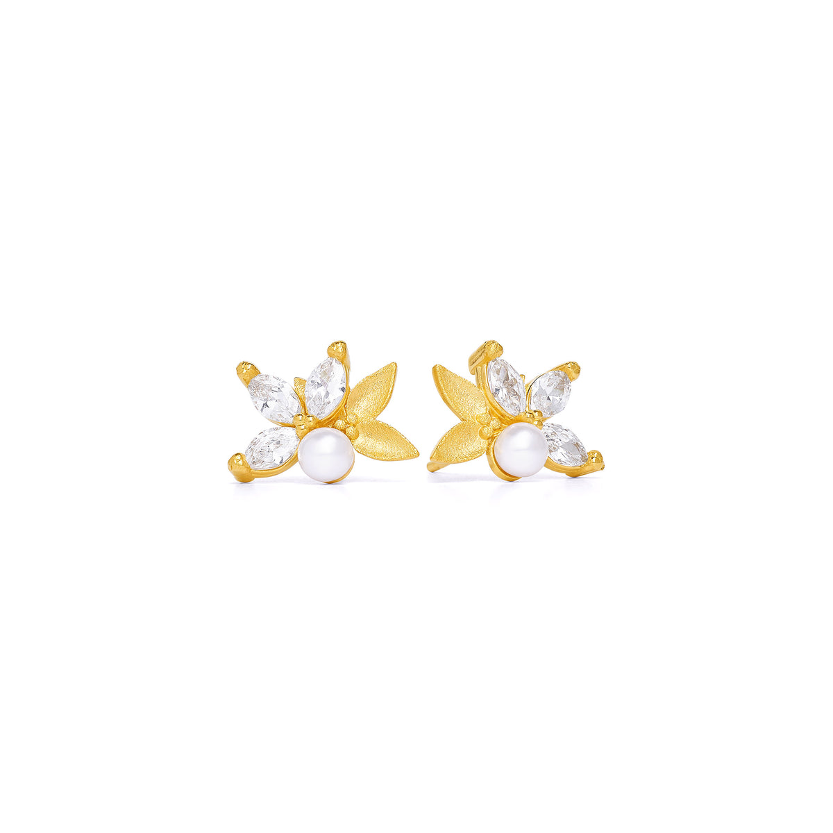 Ohrstecker Navinette von BERND WOLF aus 24-Karat-goldplattiertem Sterlingsilber mit Süßwasserperle, Designlinie Leaves.