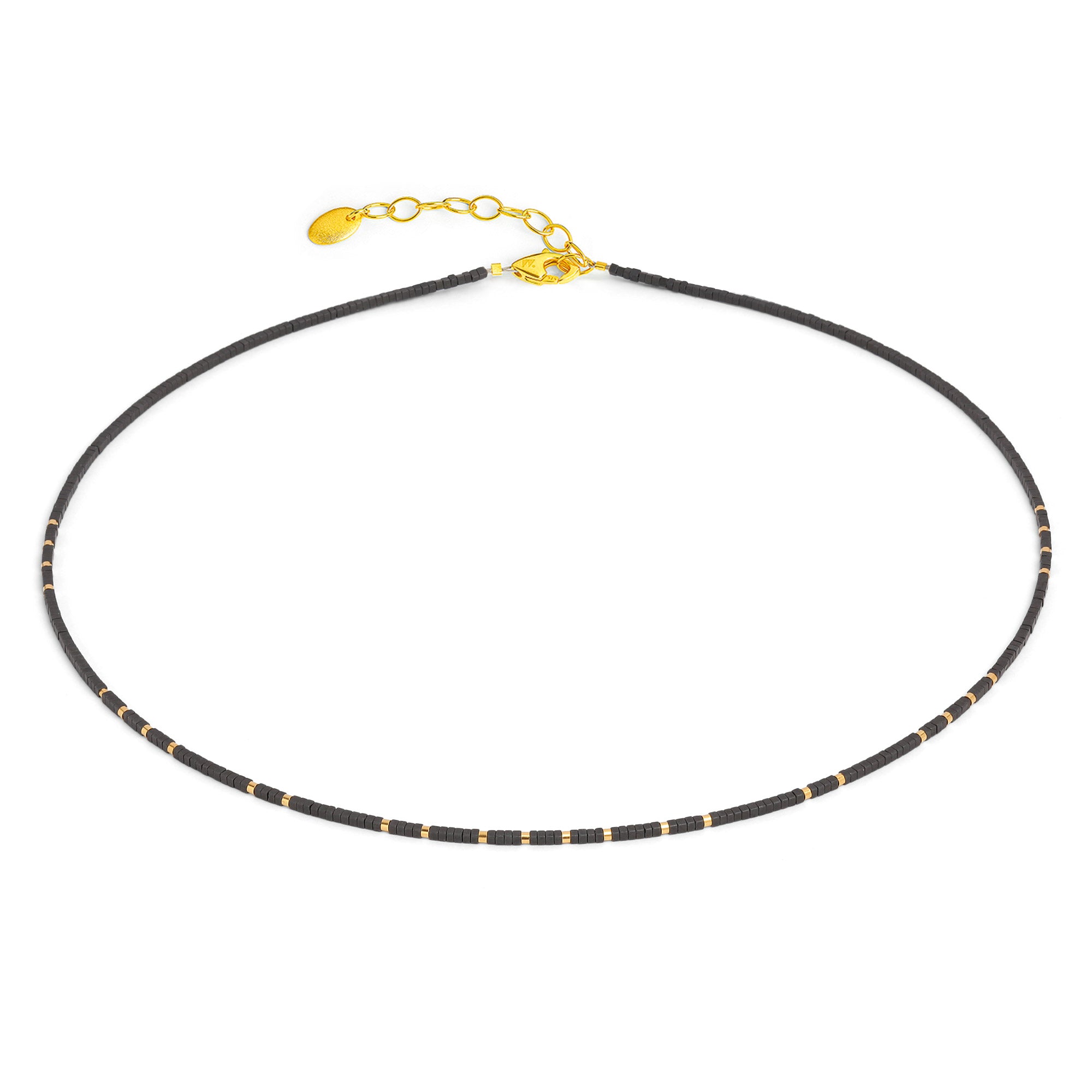 Halskette Würfel von BERND WOLF aus 24-Karat-goldplattiertem Sterlingsilber mit Hämatin matt, Designlinie Cubes.