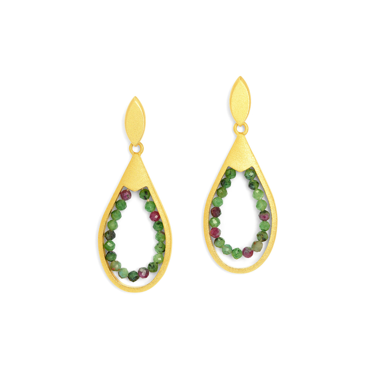 Ohrhänger Cliana von BERND WOLF aus 24-Karat-goldplattiertem Sterlingsilber mit Rubin-Zoisit, Designlinie Cleopatra.