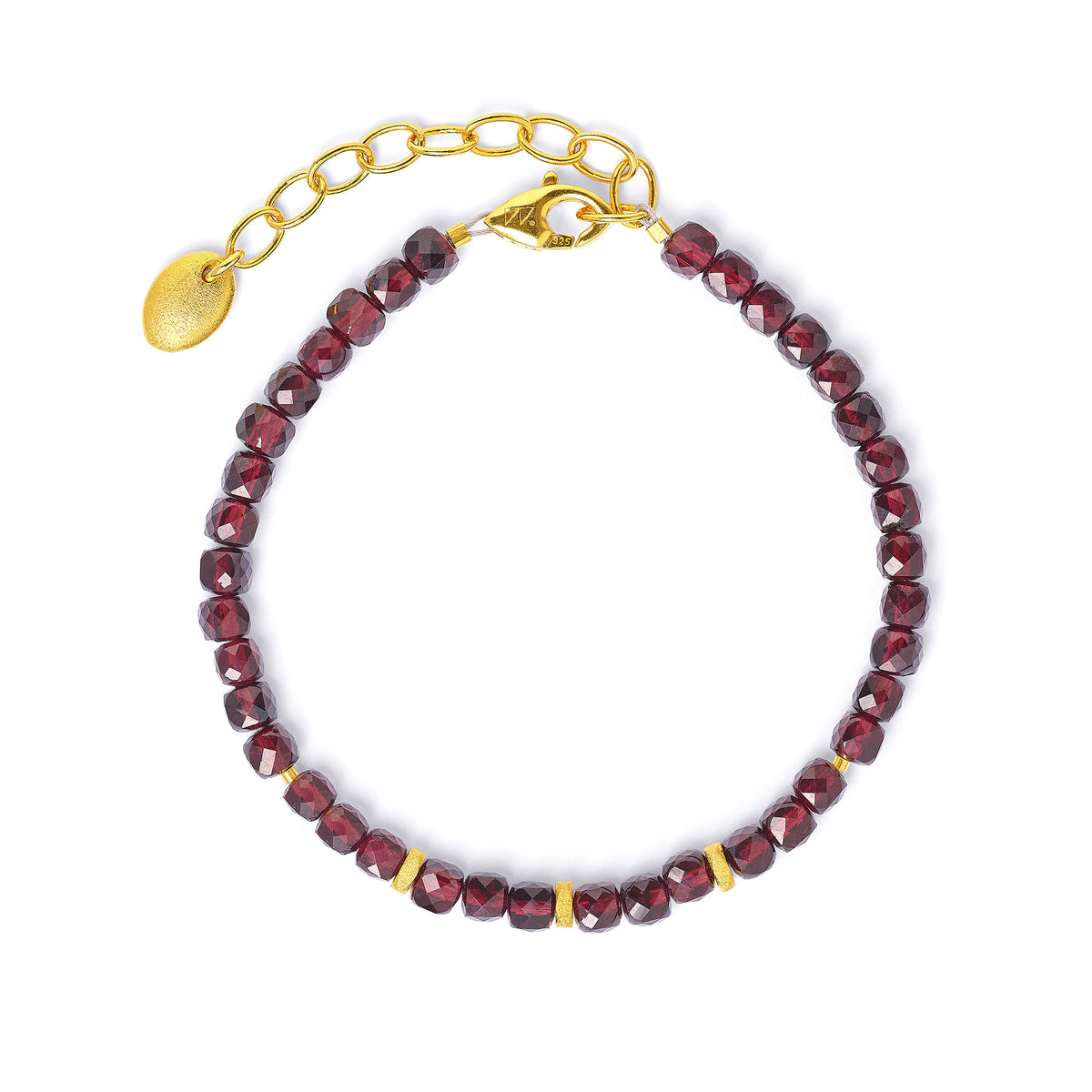 Armkette Fabricia von BERND WOLF aus 24-Karat-goldplattiertem Sterlingsilber mit Granat, Designlinie Cubes.