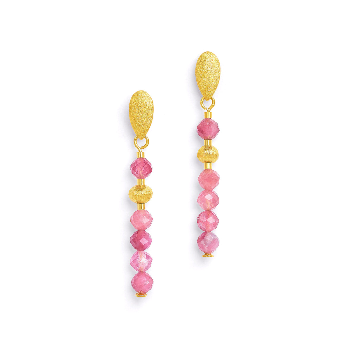 Ohrhänger Lampana von BERND WOLF aus 24-Karat-goldplattiertem Sterlingsilber mit Turmalin pink, Designlinie Lampa.