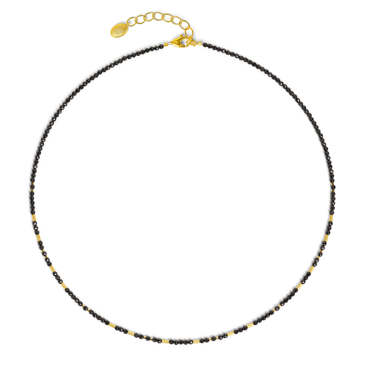 Halskette Tabaci von BERND WOLF aus 24-Karat-goldplattiertem Sterlingsilber mit Spinell, Designlinie Cleopatra.
