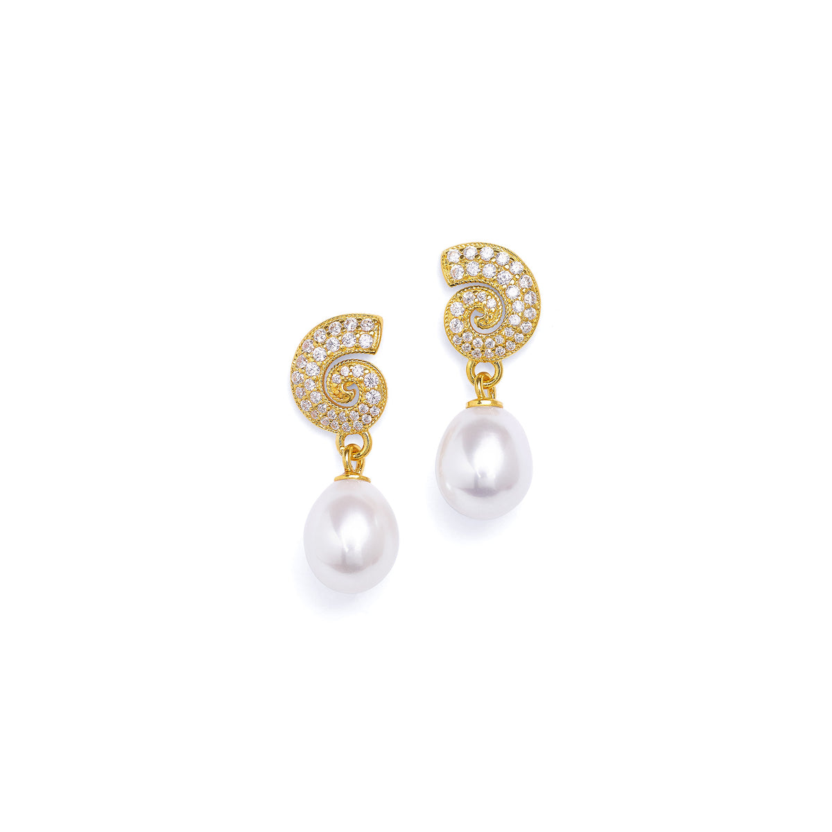Ohrhänger Maritim von BERND WOLF aus 24-Karat-goldplattiertem Sterlingsilber mit Süßwasserperle, Designlinie Maritim.