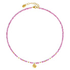 Kette mit Anhänger Kleeperla von BERND WOLF aus 24-Karat-goldplattiertem Sterlingsilber mit Turmalin pink, Designlinie Glücksbringer.