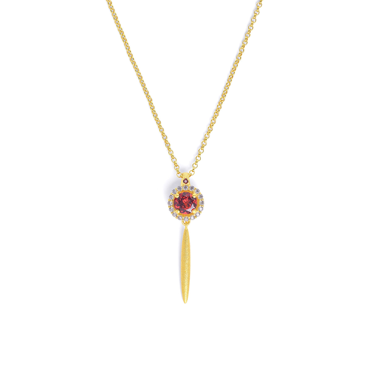 Kette mit Anhänger Brinella von BERND WOLF aus 24-Karat-goldplattiertem Sterlingsilber mit Granat, Designlinie Planeo.