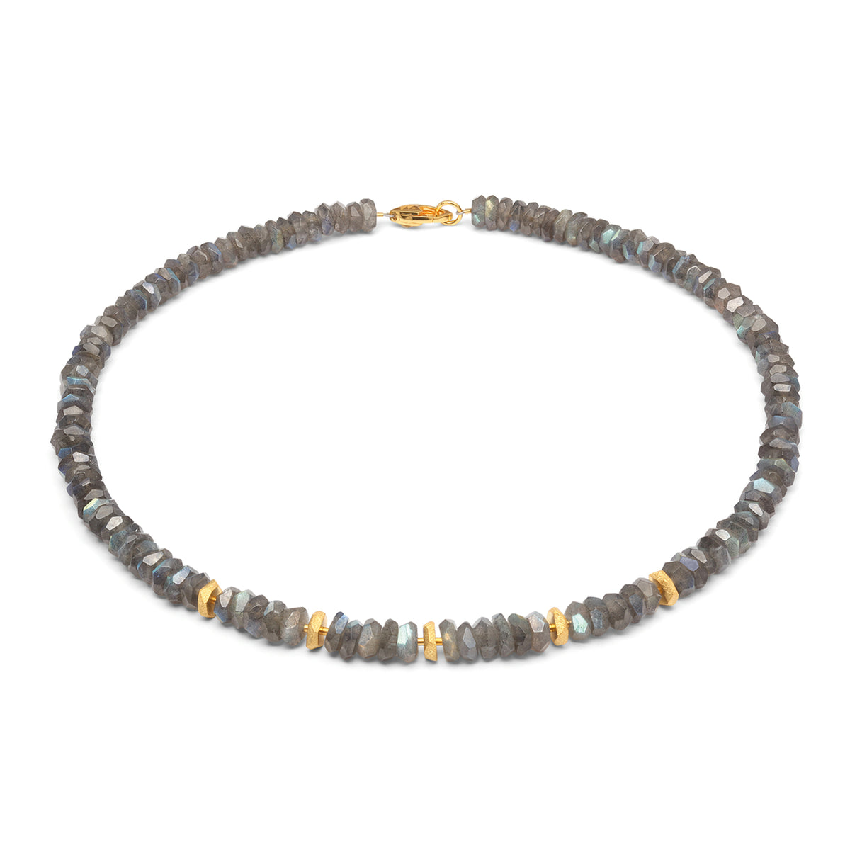 Halskette Latifa von BERND WOLF aus 24-Karat-goldplattiertem Sterlingsilber mit Labradorit, Designlinie Specials.