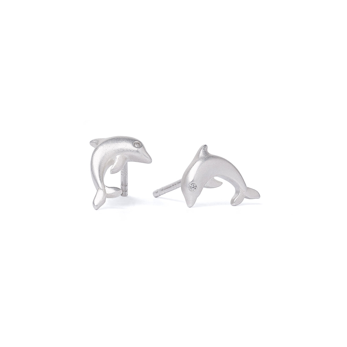 Ohrstecker Delfin von BERND WOLF aus 925er Sterlingsilber mit Zirkonia, Designlinie Maritim.