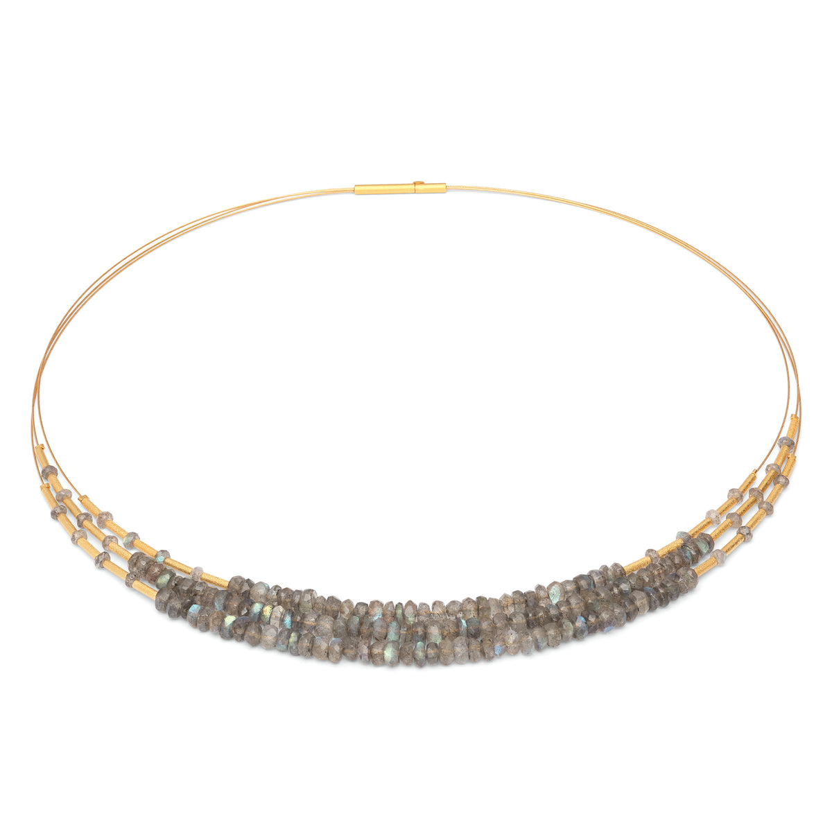 Collier Trifali von BERND WOLF aus 24-Karat-goldplattiertem Sterlingsilber mit Labradorit, Designlinie Cleopatra.