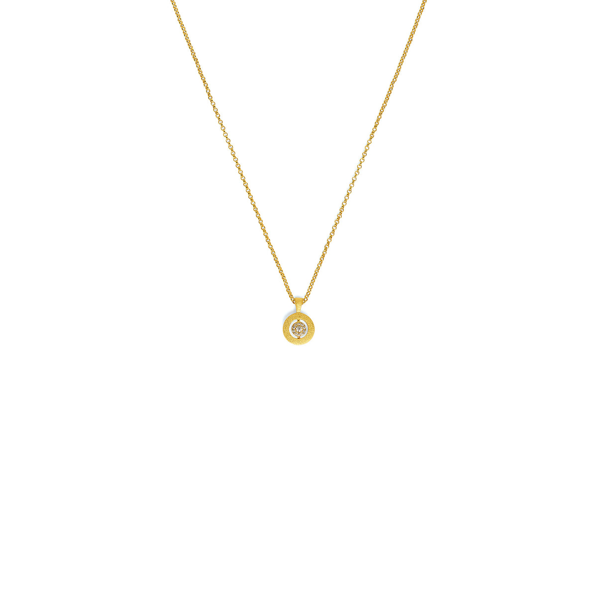 Kette mit Anhänger Pirouetti von BERND WOLF aus 24-Karat-goldplattiertem Sterlingsilber mit Zirkonia, Designlinie Pirouette.