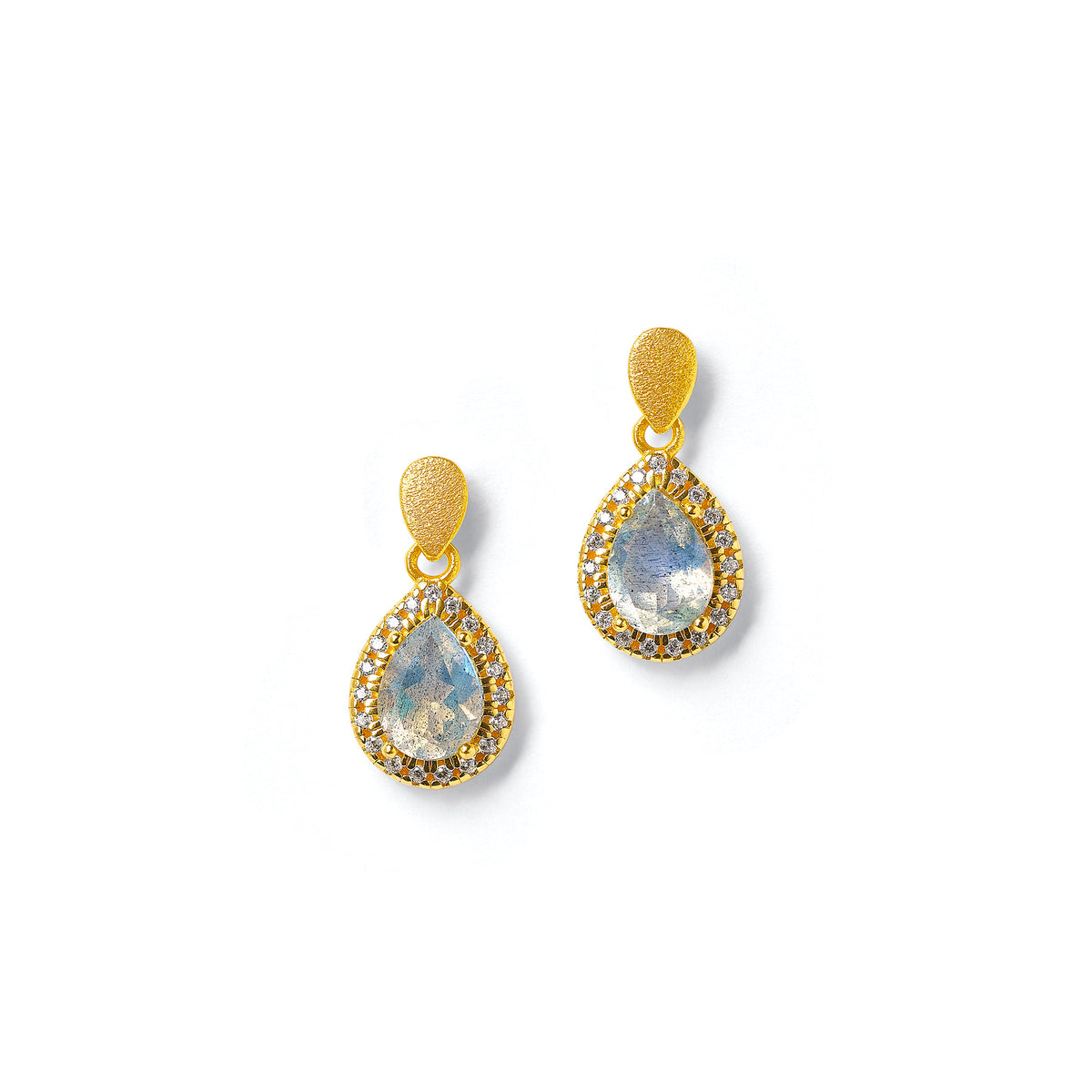 Ohrhänger Antoinette von BERND WOLF aus 24-Karat-goldplattiertem Sterlingsilber mit Labradorit, Designlinie Aqua.