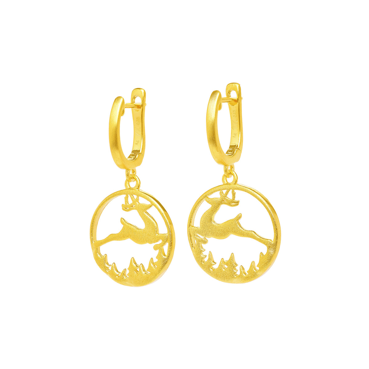 Creolen Hirschsprung von BERND WOLF aus 24-Karat-goldplattiertem Sterlingsilber, Designlinie Bergwelt.