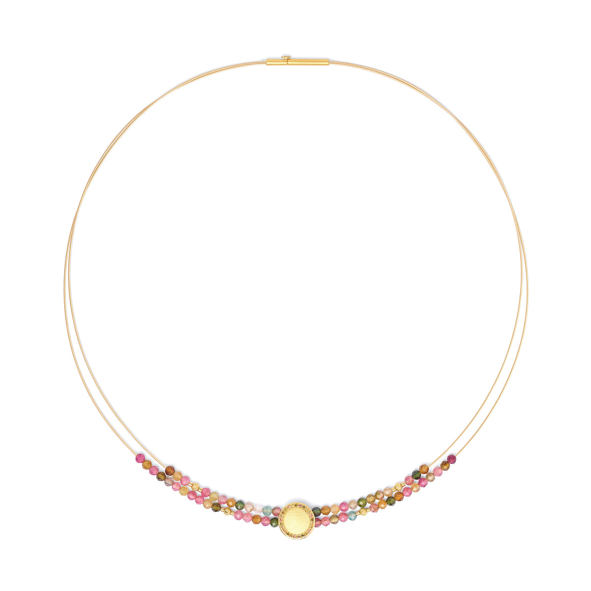 Collier Suntini von BERND WOLF aus 24-Karat-goldplattiertem Sterlingsilber mit Turmalin, Designlinie Sun&Moon.