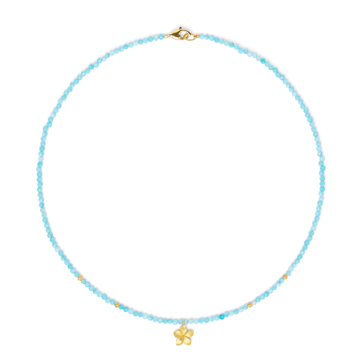 Halskette Franca von BERND WOLF aus 14-Karat-Gold mit Amazonit, Designlinie Frangipani.