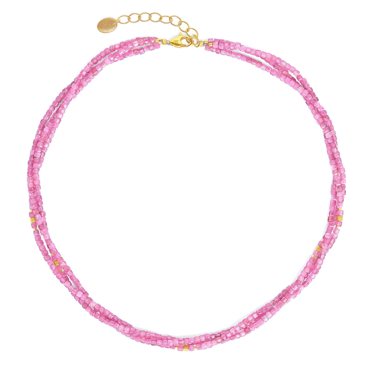 Halskette Sedona von BERND WOLF aus 24-Karat-goldplattiertem Sterlingsilber mit Turmalin pink, Designlinie Cubes.