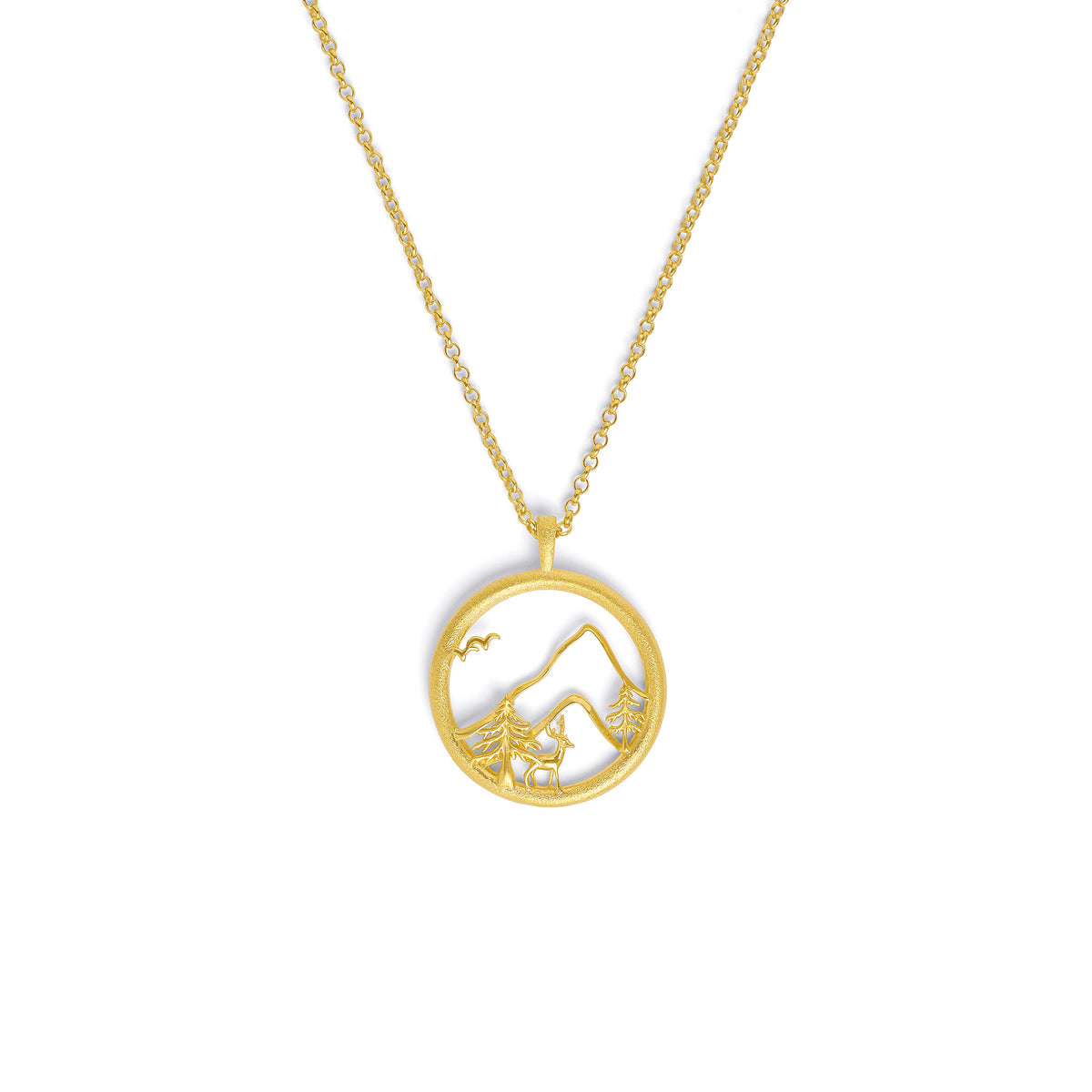 Kette mit Anhänger Bergluft von BERND WOLF aus 24-Karat-goldplattiertem Sterlingsilber, Designlinie Bergwelt.