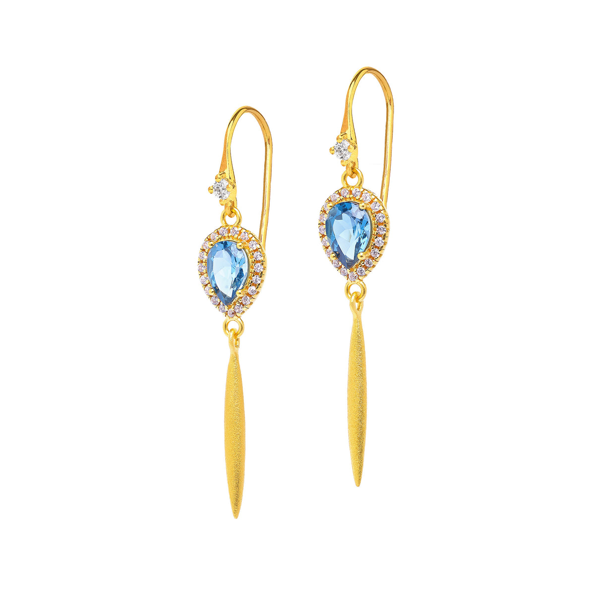 Ohrhänger Yantina von BERND WOLF aus 24-Karat-goldplattiertem Sterlingsilber mit Topas blau, Designlinie Aqua.