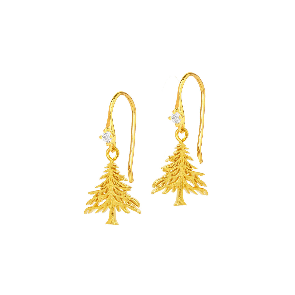 Ohrhänger Tannenliebe von BERND WOLF aus 24-Karat-goldplattiertem Sterlingsilber mit Zirkonia, Designlinie Bergwelt.