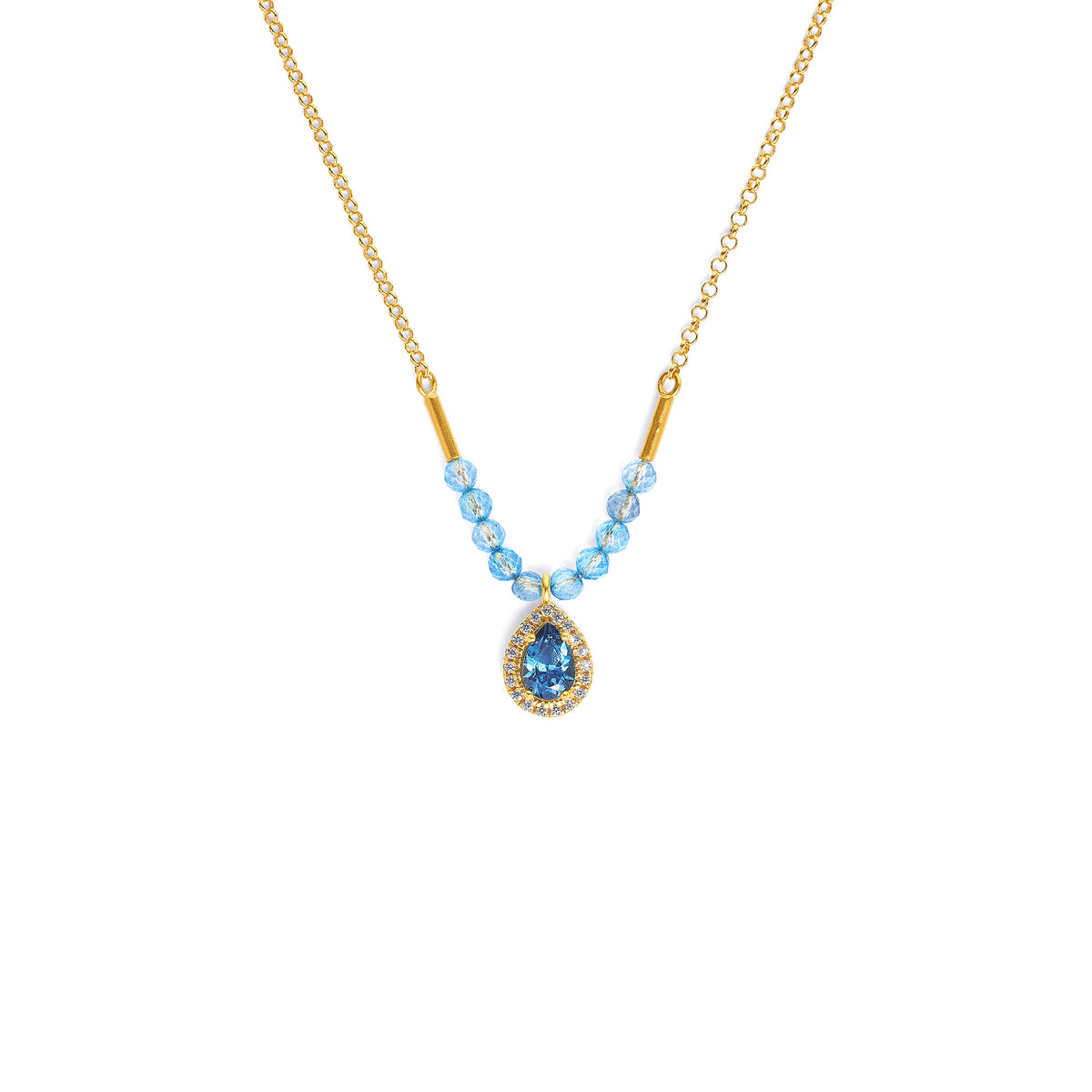 Kette mit Anhänger Marieli von BERND WOLF aus 24-Karat-goldplattiertem Sterlingsilber mit London blue Topas, Designlinie Aqua.