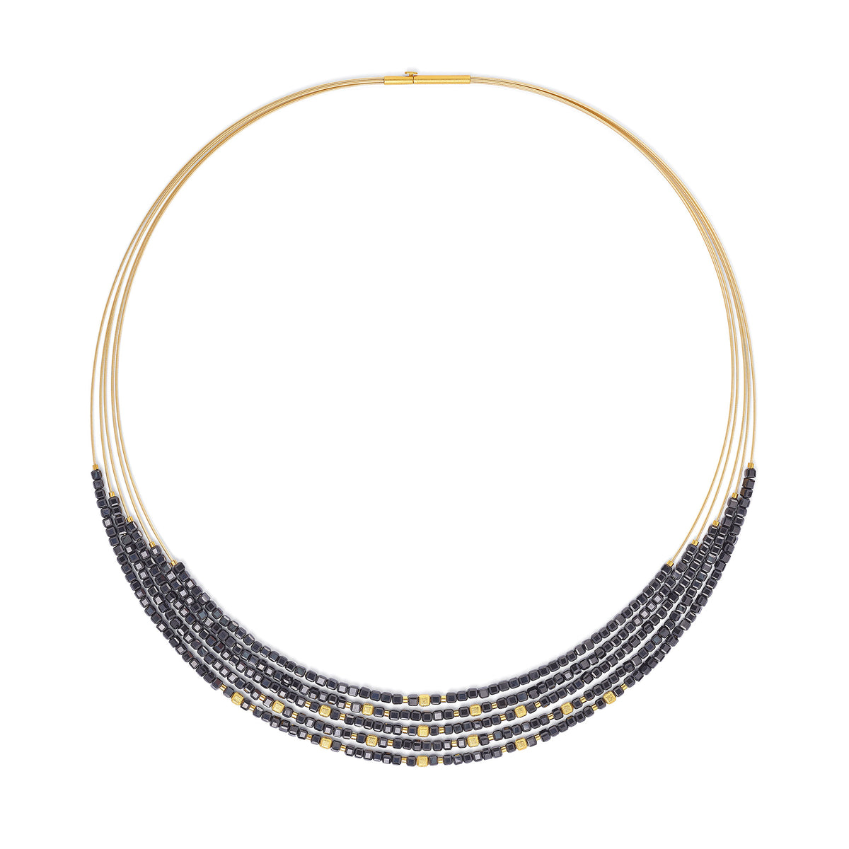 Collier Cusama von BERND WOLF aus 24-Karat-goldplattiertem Sterlingsilber mit Spinell, Designlinie Cubes.