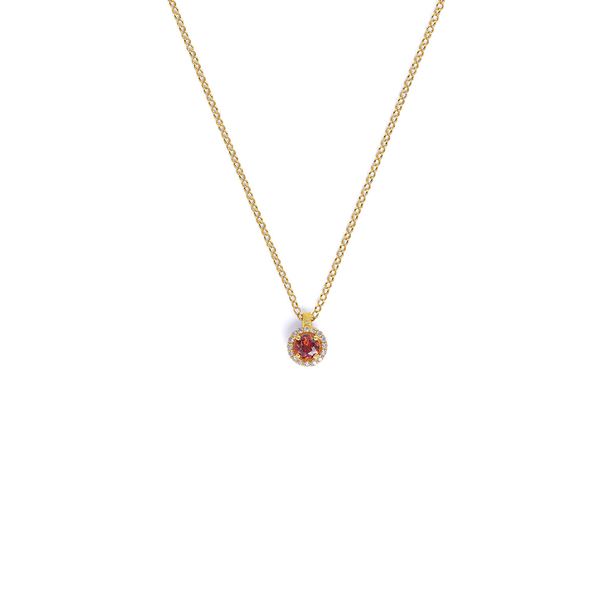 Kette mit Anhänger Brinelli von BERND WOLF aus 24-Karat-goldplattiertem Sterlingsilber mit Granat, Designlinie Planeo.