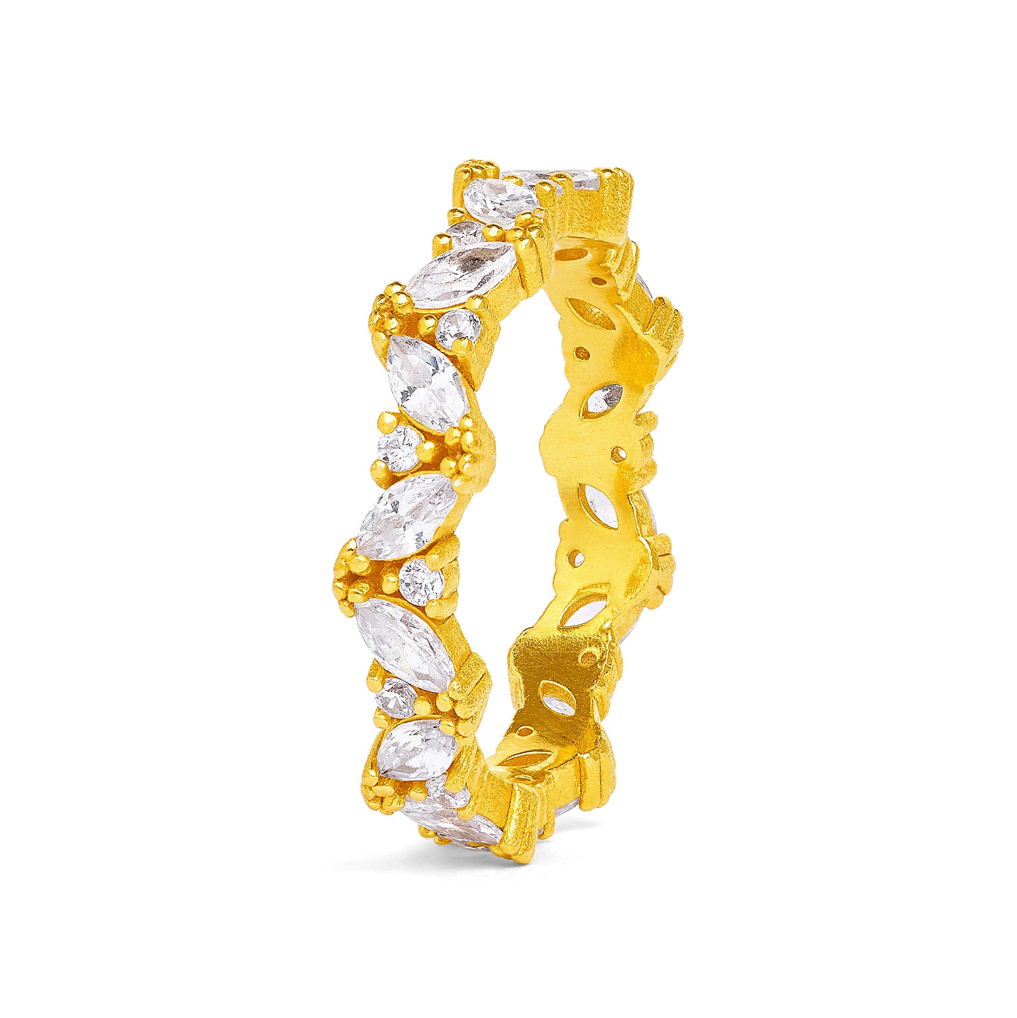 Ring Navaliz von BERND WOLF aus 24-Karat-goldplattiertem Sterlingsilber mit Zirkonia, Designlinie Leaves.