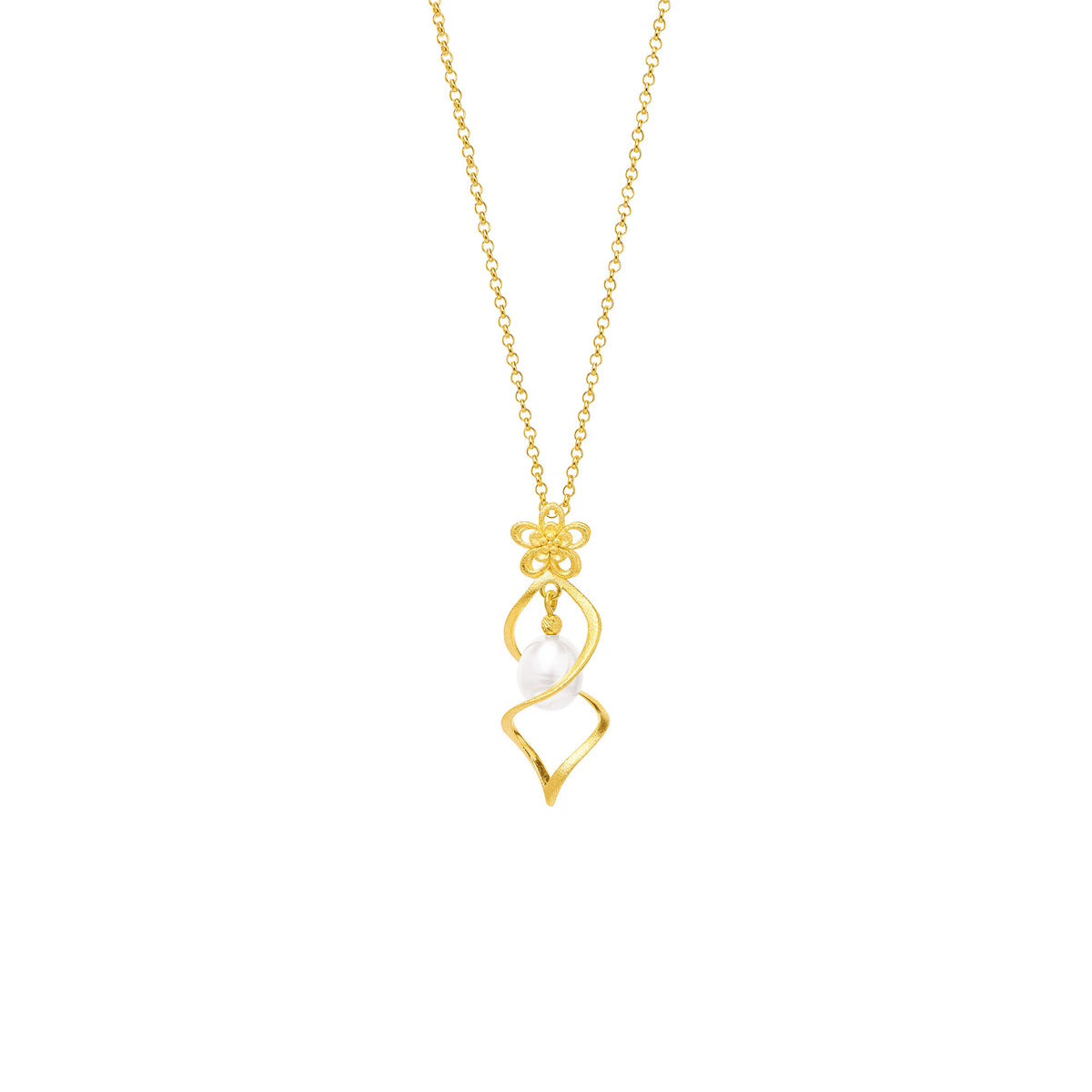 Kette mit Anhänger Spiranna von BERND WOLF aus 24-Karat-goldplattiertem Sterlingsilber mit Süßwasserperle, Designlinie Flowertimes.