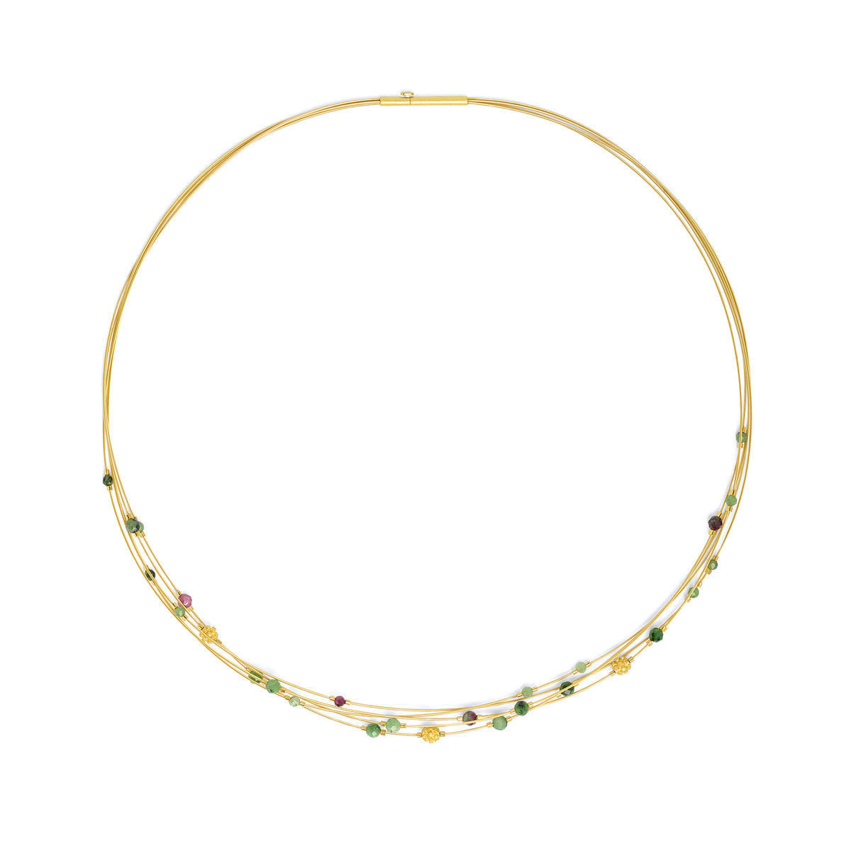 Collier LaCiali von BERND WOLF aus 24-Karat-goldplattiertem Sterlingsilber mit Rubin-Zoisit, Designlinie Facette.