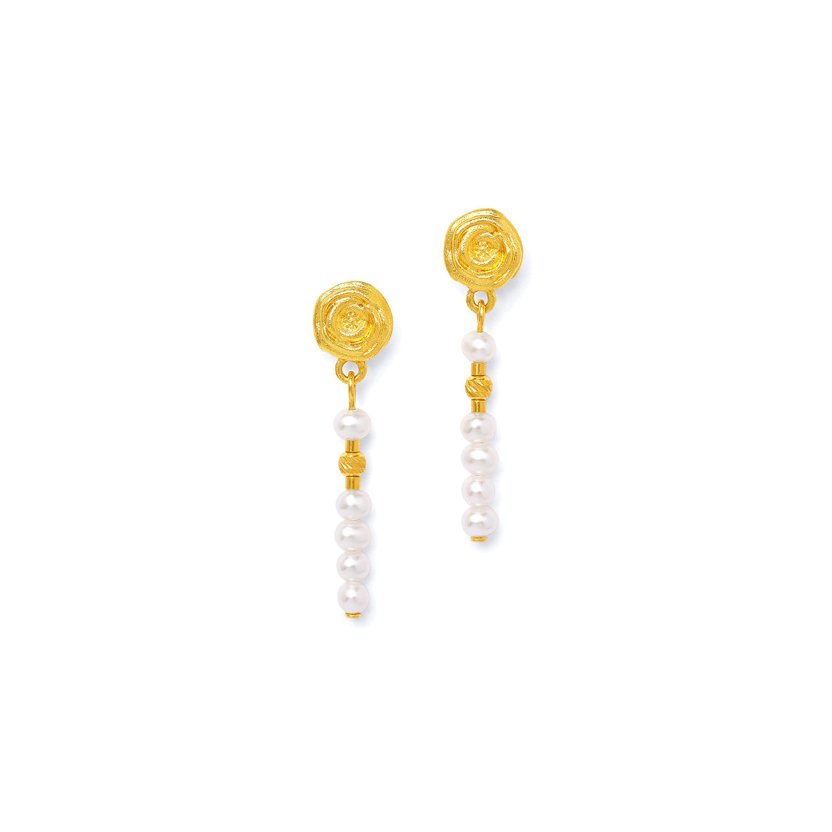 Ohrhänger Rosemaria von BERND WOLF aus 24-Karat-goldplattiertem Sterlingsilber mit Süßwasserperle, Designlinie Rose.