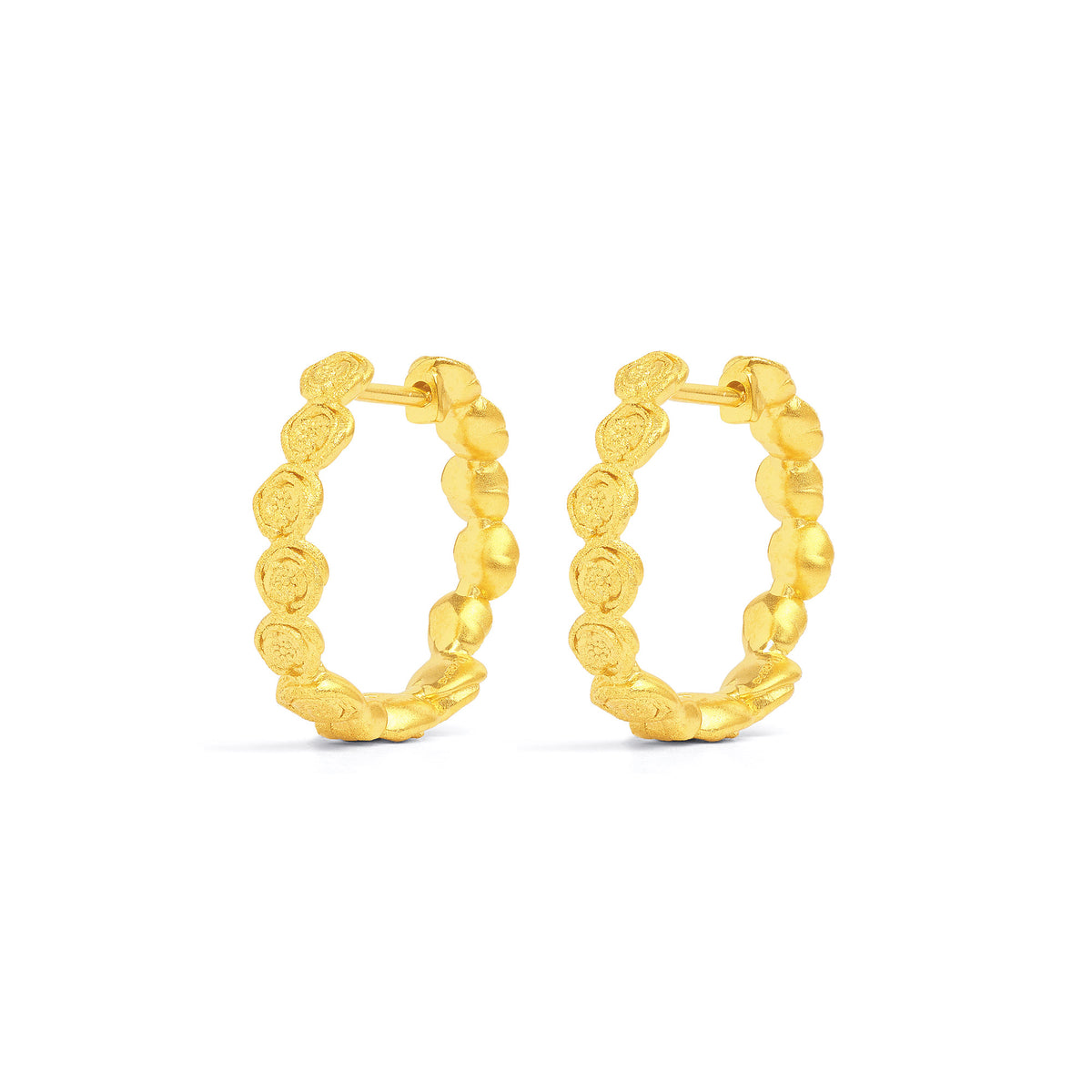 Creolen Rosen von BERND WOLF aus 24-Karat-goldplattiertem Sterlingsilber, Designlinie Rose.