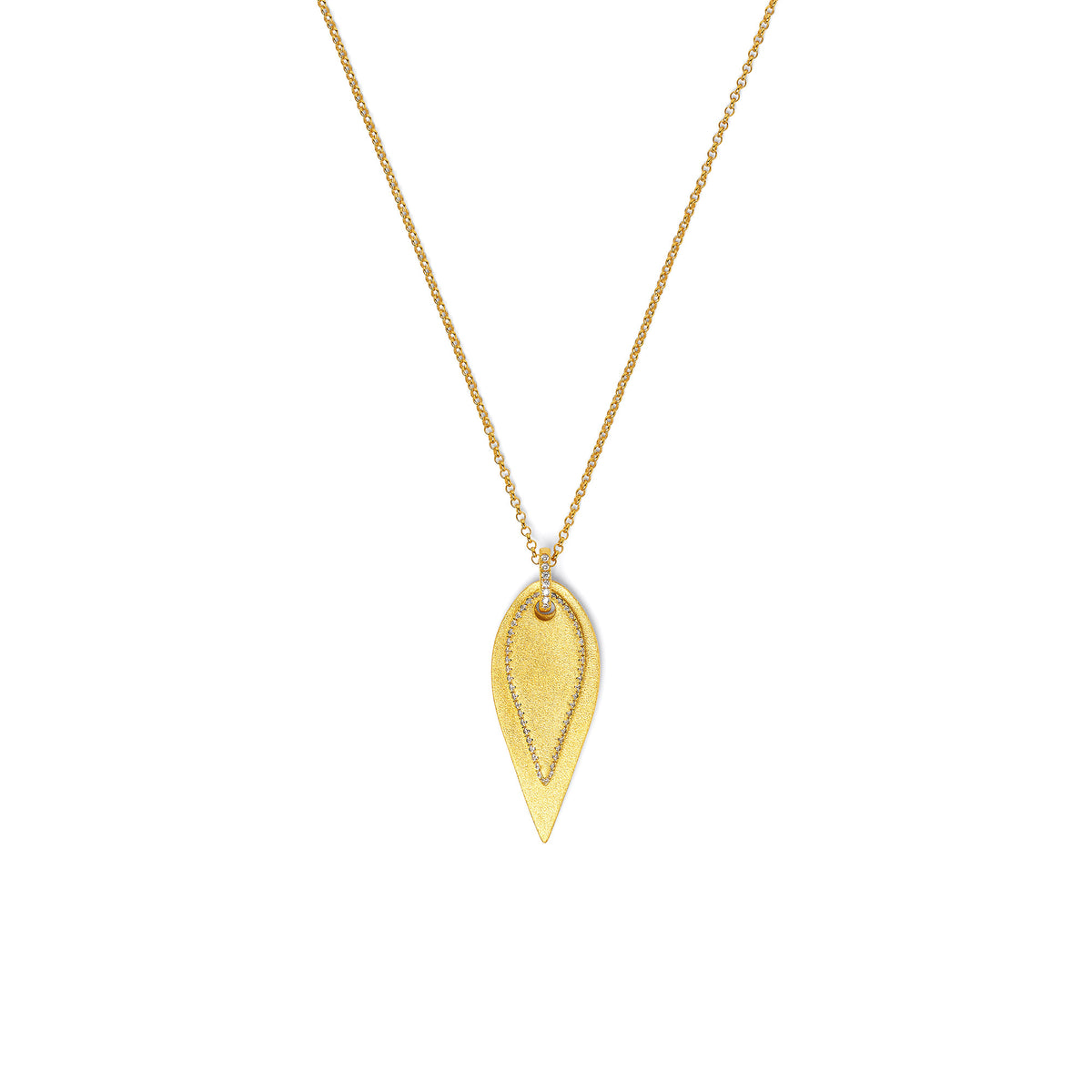 Kette mit Anhänger Federpaar von BERND WOLF aus 24-Karat-goldplattiertem Sterlingsilber mit Zirkonia, Designlinie Feather.