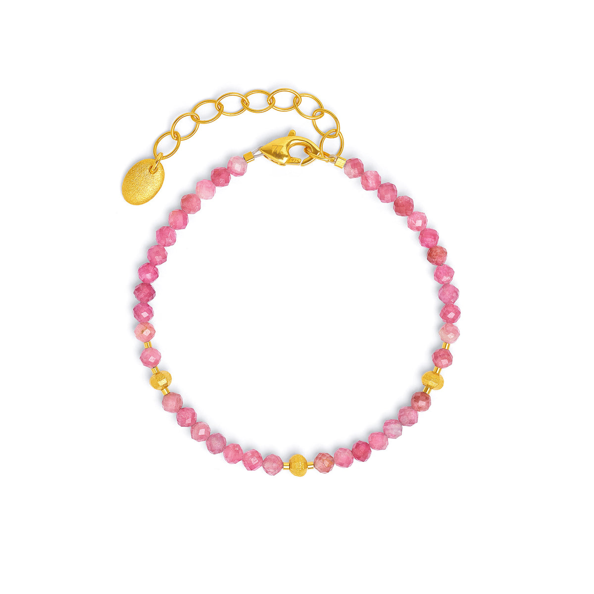 Halskette Lampana von BERND WOLF aus 24-Karat-goldplattiertem Sterlingsilber mit Turmalin pink, Designlinie Lampa.