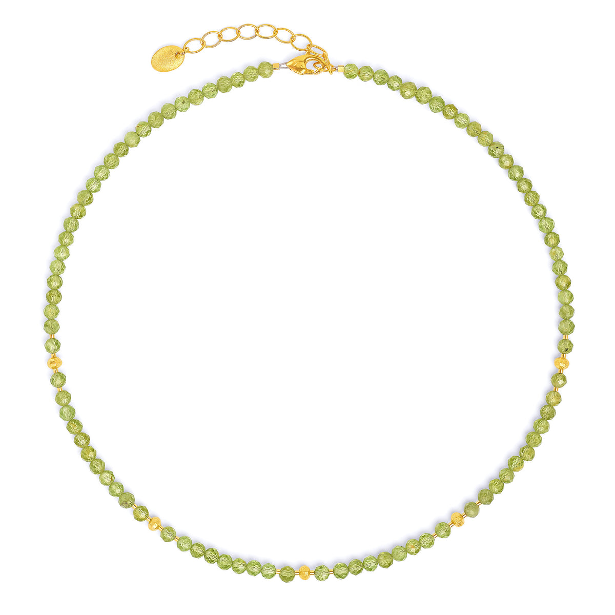 Halskette Lampana von BERND WOLF aus 24-Karat-goldplattiertem Sterlingsilber mit Peridot, Designlinie Lampa.