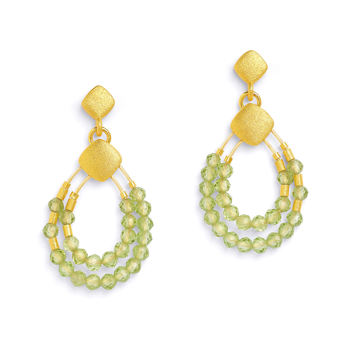 Ohrhänger Climini von BERND WOLF aus 24-Karat-goldplattiertem Sterlingsilber mit Peridot, Designlinie Cleopatra.