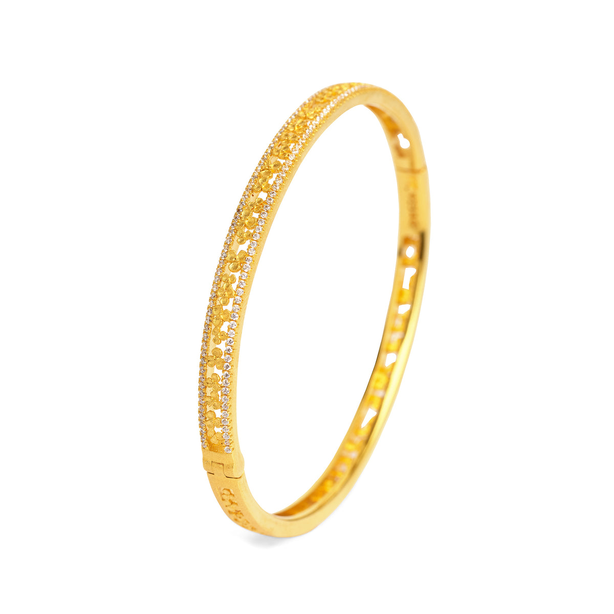 Armreif Leilini von BERND WOLF aus 24-Karat-goldplattiertem Sterlingsilber mit Zirkonia, Designlinie Flowertimes.