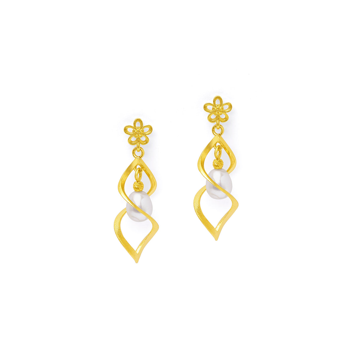 Ohrhänger Spirolini von BERND WOLF aus 24-Karat-goldplattiertem Sterlingsilber mit Süßwasserperle, Designlinie Flowertimes.
