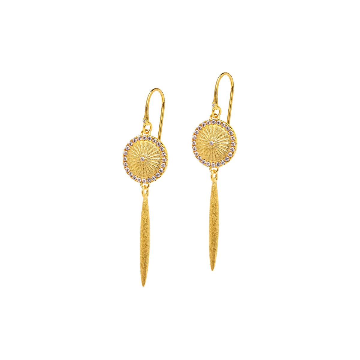 Ohrhänger Sonnelli von BERND WOLF aus 24-Karat-goldplattiertem Sterlingsilber mit Zirkonia, Designlinie Sun&Moon.