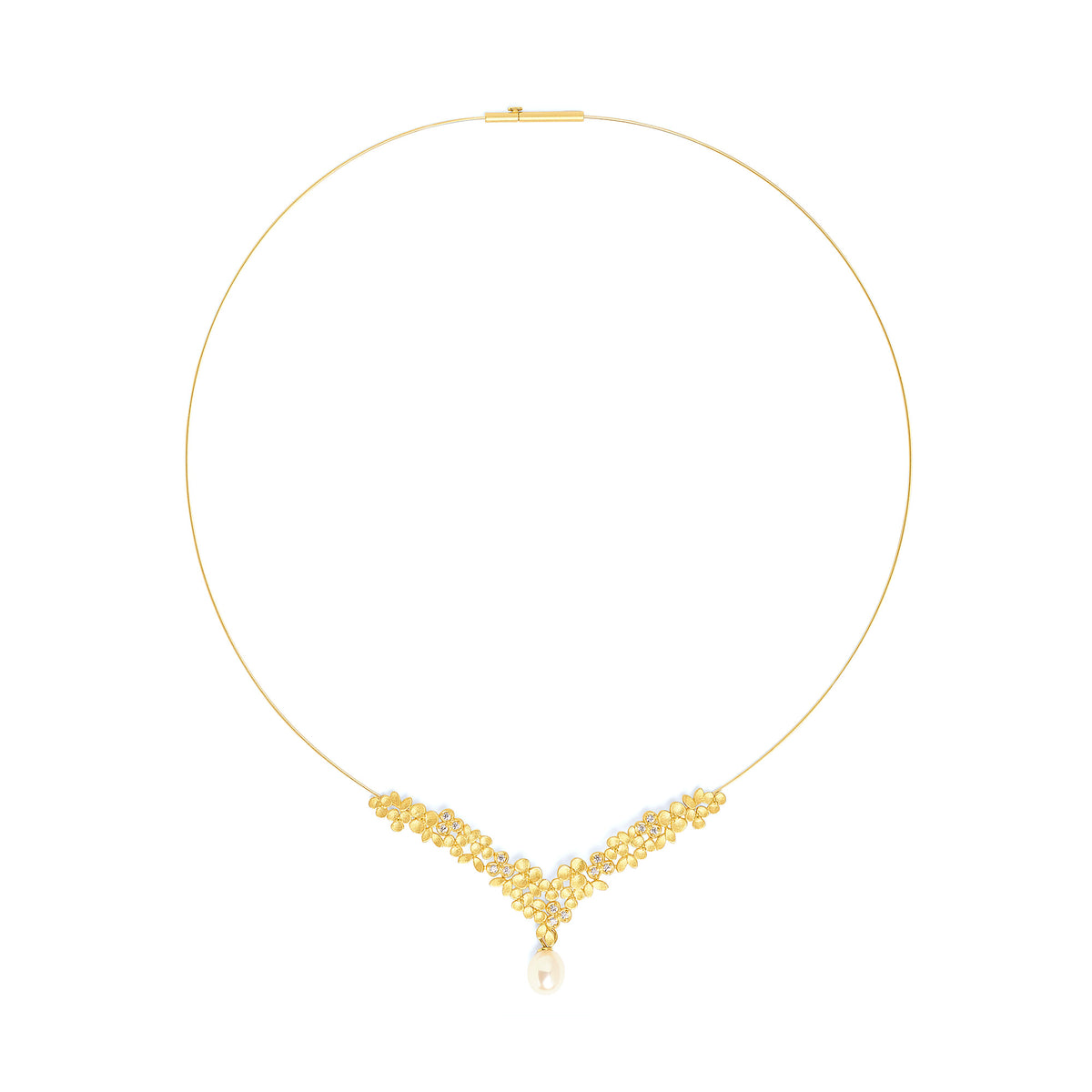 Collier Liamesa von BERND WOLF aus 24-Karat-goldplattiertem Sterlingsilber mit Süßwasserperle, Designlinie Flowertimes.