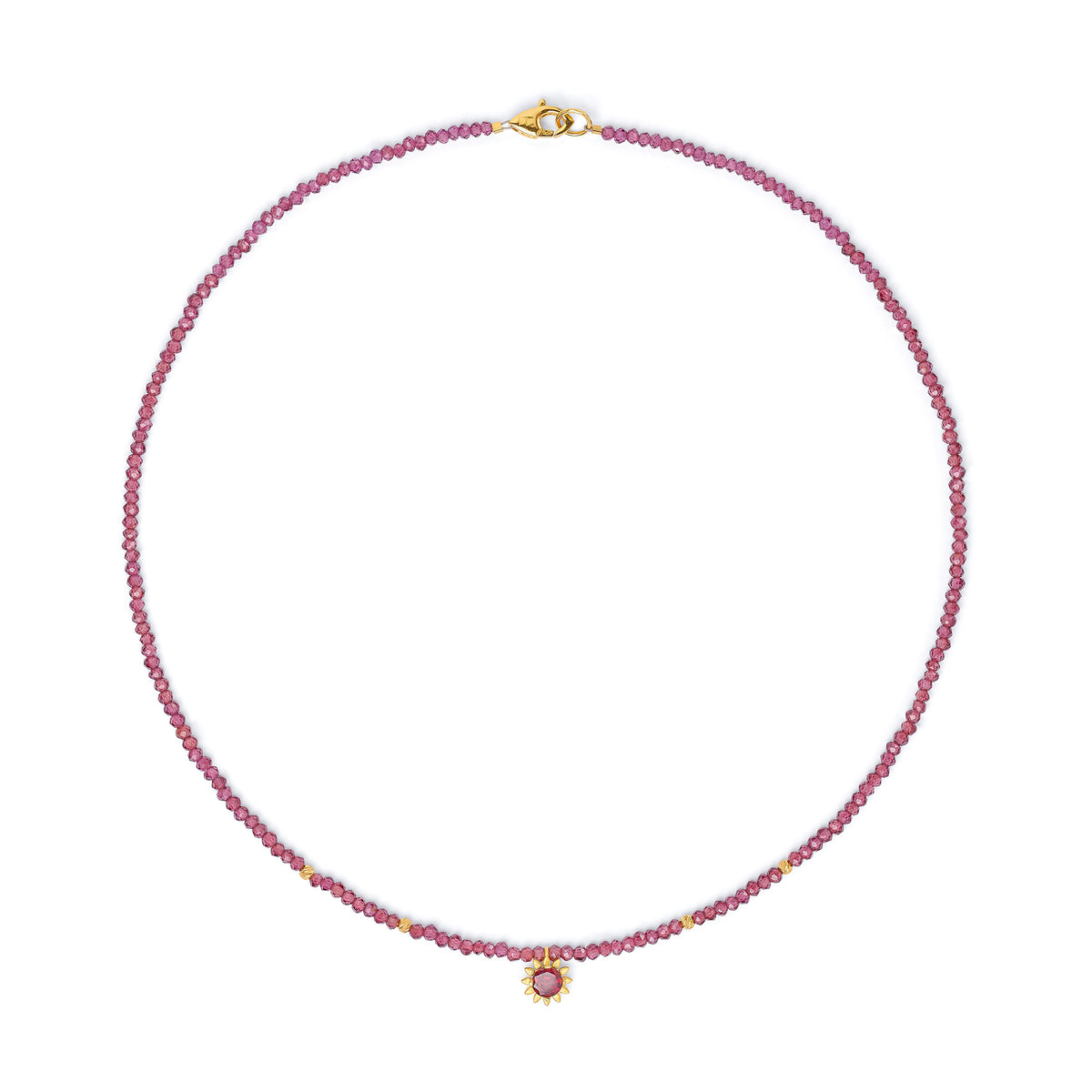 Kette mit Anhänger Solena von BERND WOLF aus 14-Karat-Gold mit Rhodolith, Designlinie Soleil.