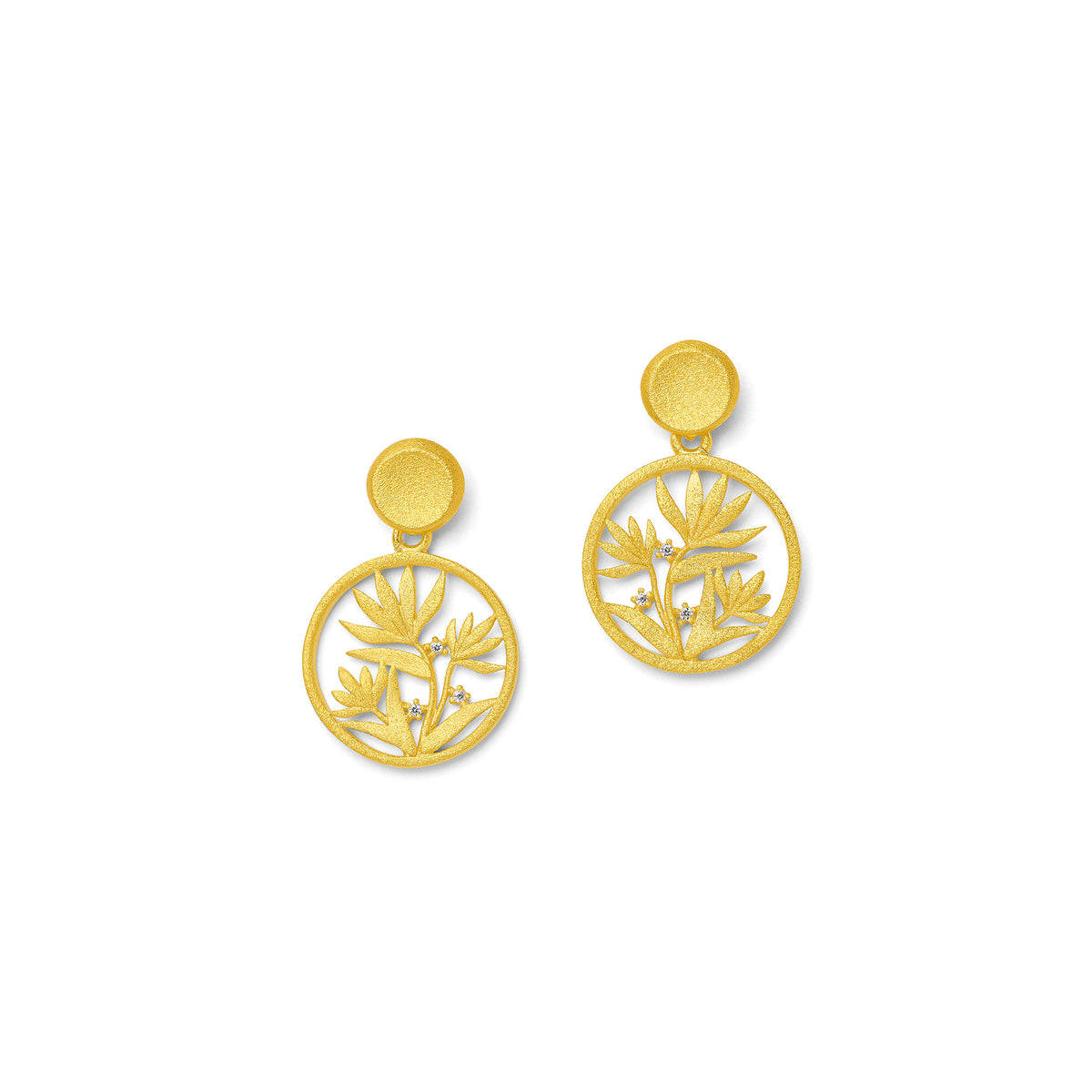 Ohrhänger Strelisani von BERND WOLF aus 24-Karat-goldplattiertem Sterlingsilber mit Zirkonia, Designlinie Streliza.