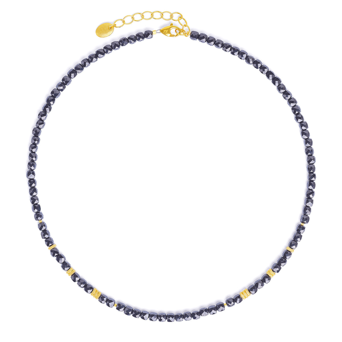 Halskette Fabella von BERND WOLF aus 24-Karat-goldplattiertem Sterlingsilber mit Spinell, Designlinie Cubes.