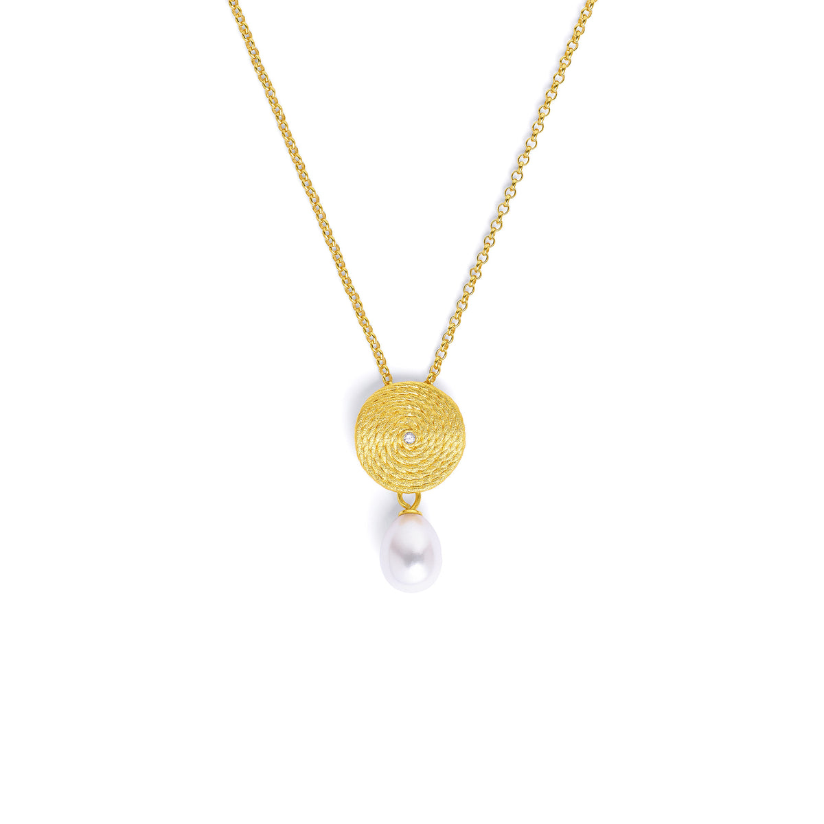 Kette mit Anhänger Lianisa von BERND WOLF aus 24-Karat-goldplattiertem Sterlingsilber mit Süßwasserperle, Designlinie Liana.